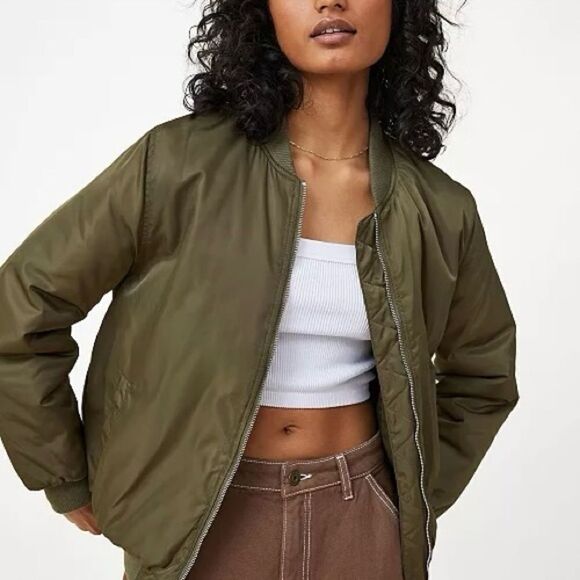 Cotton On The Bomber Jacket Green 8 Military Flight - Picture 2 of 15